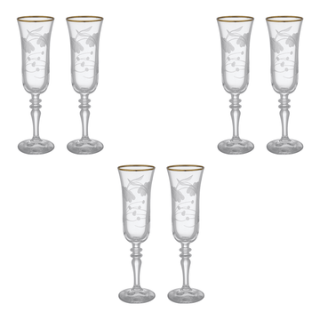 Pasabahce - Decorated Flute Glass Set 6 Pieces - Gold - 175ml - Glass - 390005039