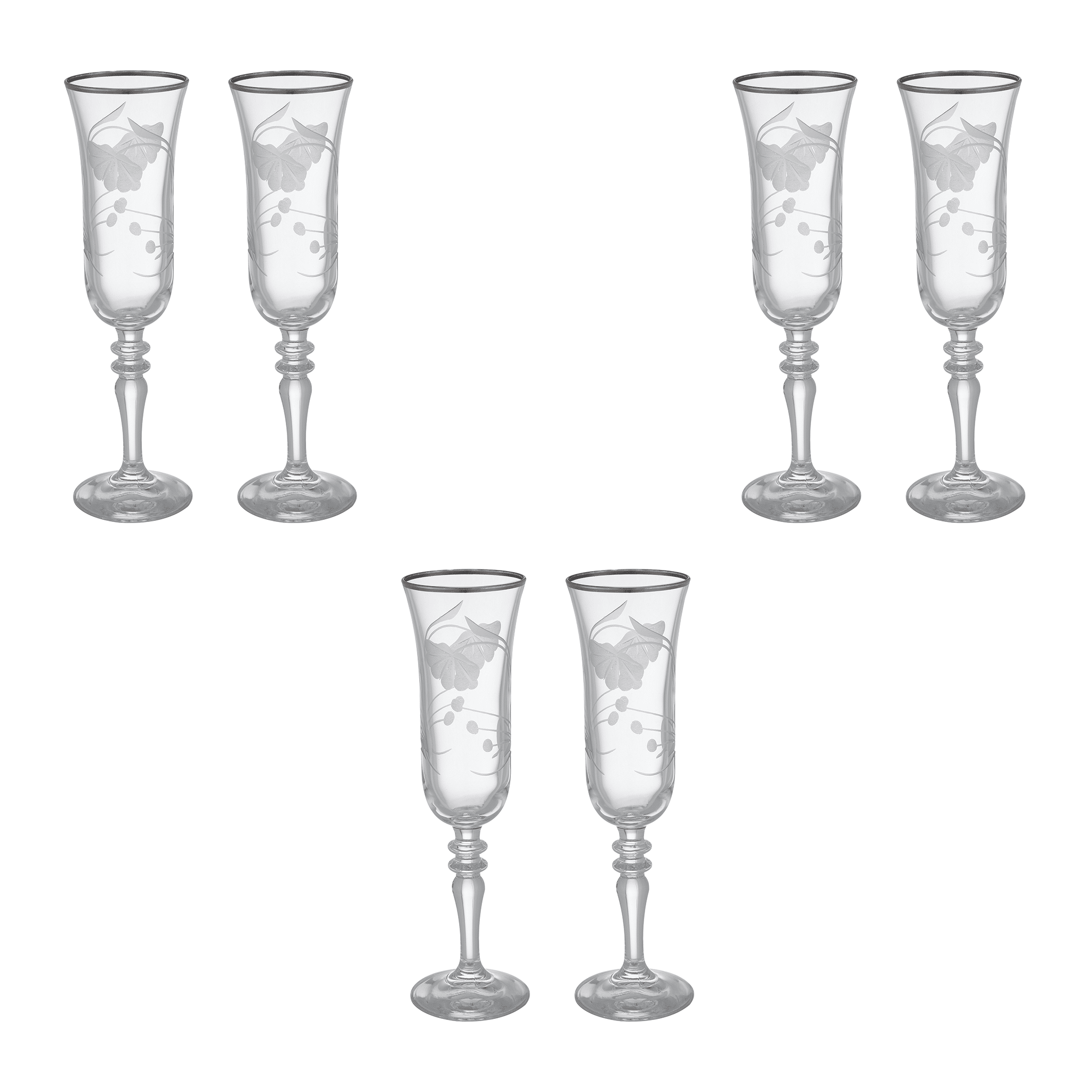 Pasabahce Decorated Flute Glass Set 6 Pieces Silver 175ml Glas