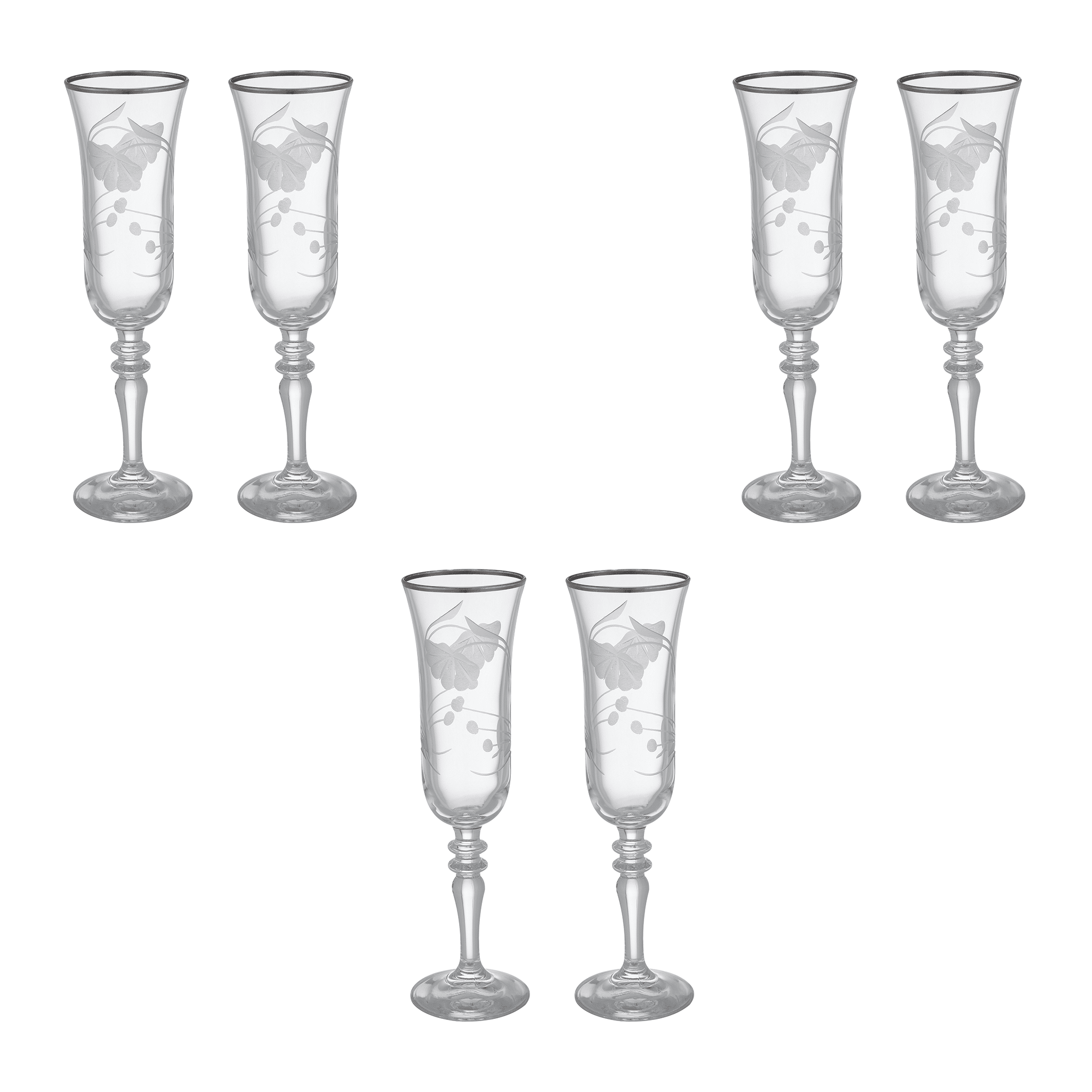 Pasabahce - Decorated Flute Glass Set 6 Pieces - Silver - 175ml - Glass - 390005040