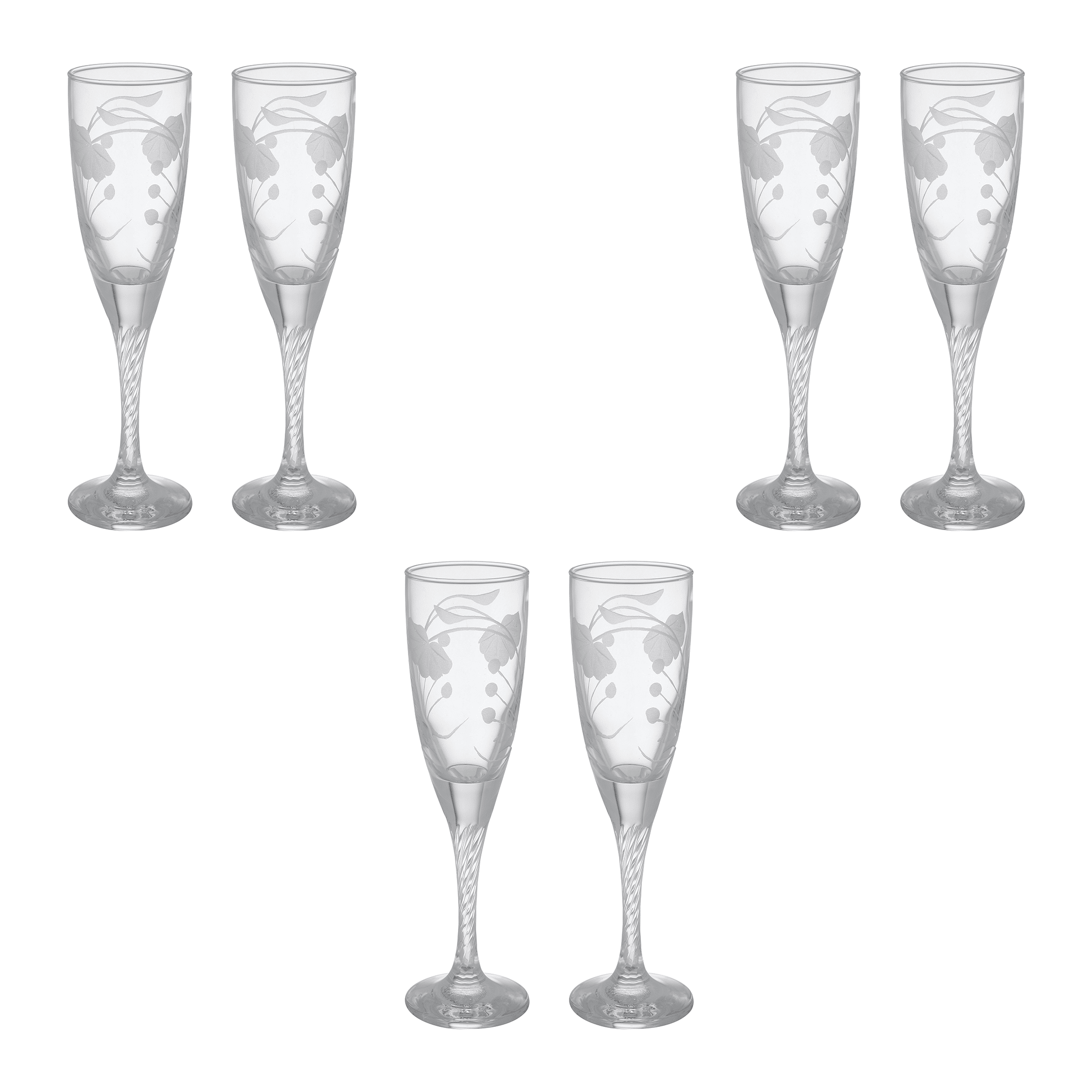 Pasabahce - Decorated Flute Glass Set 6 Pieces - 150ml - Glass - 390005044