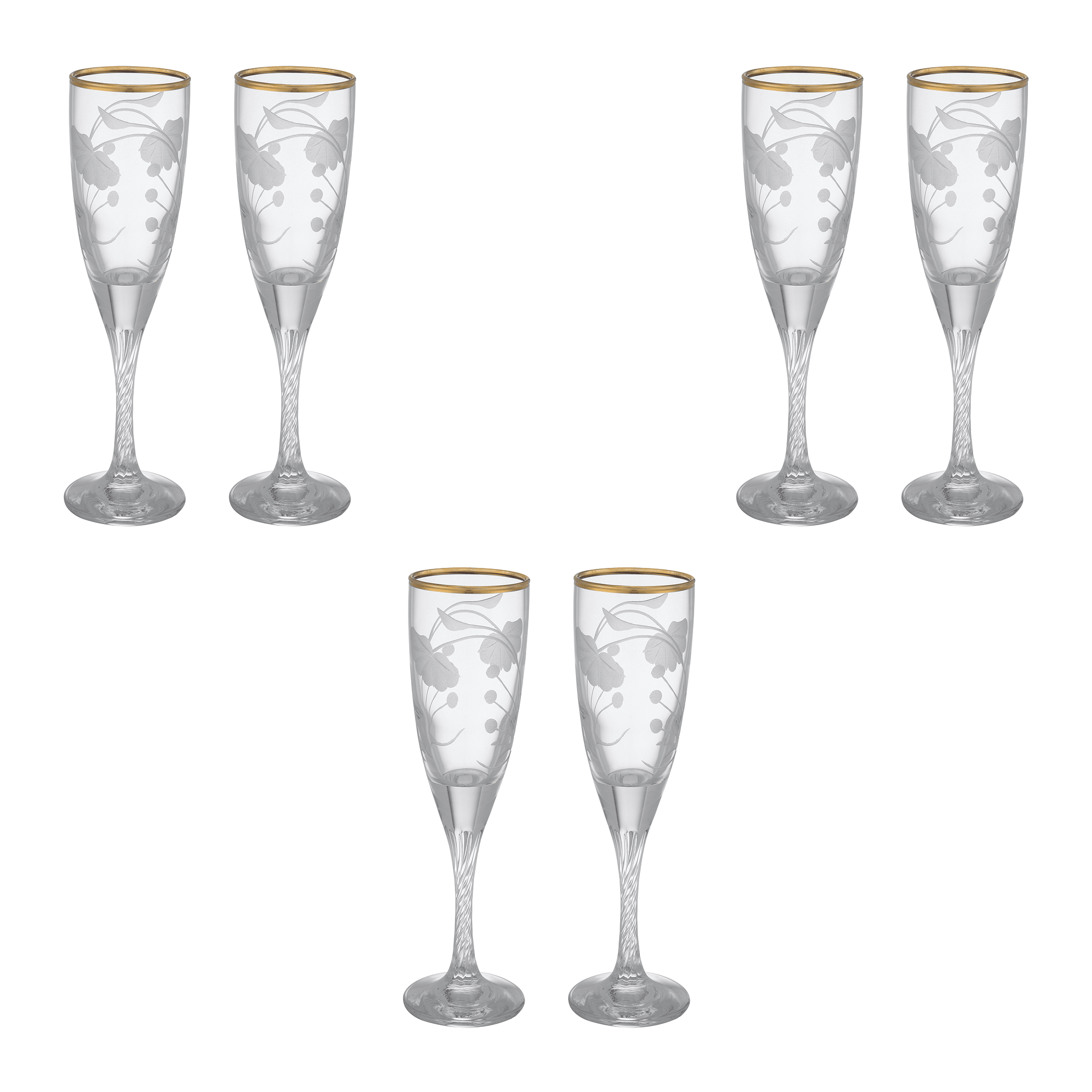 Pasabahce - Decorated Flute Glass Set 6 Pieces - Gold - 150ml - Glass - 390005045