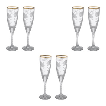 Pasabahce - Decorated Flute Glass Set 6 Pieces - Gold - 150ml - Glass - 390005045