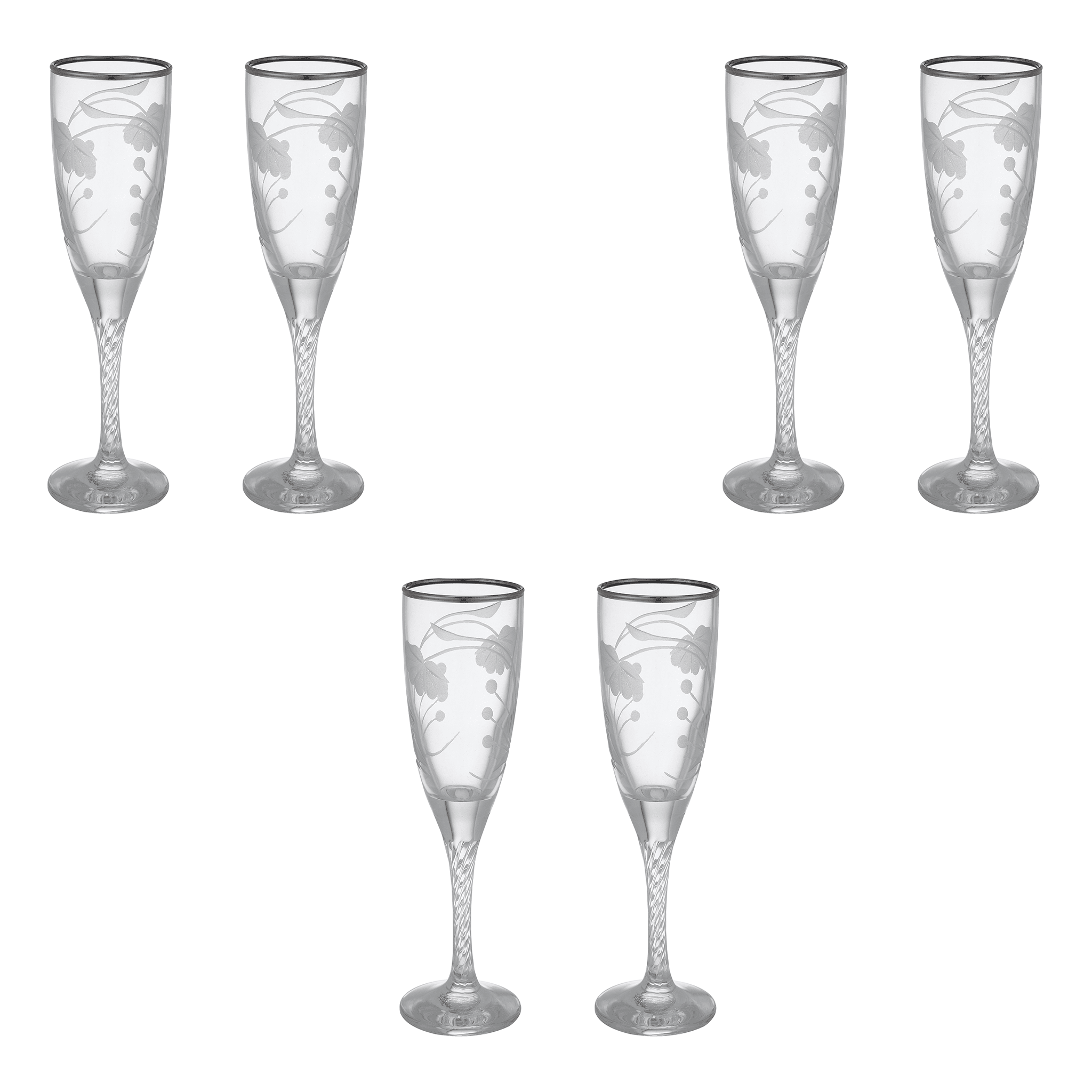 Pasabahce Decorated Flute Glass Set 6 Pieces Silver 150ml Glas
