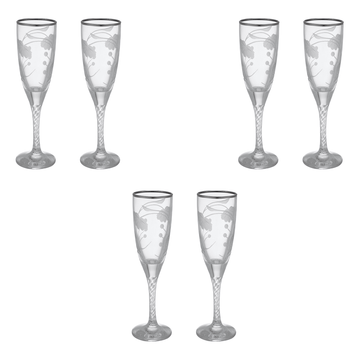Pasabahce - Decorated Flute Glass Set 6 Pieces - Silver - 150ml - Glass - 390005046