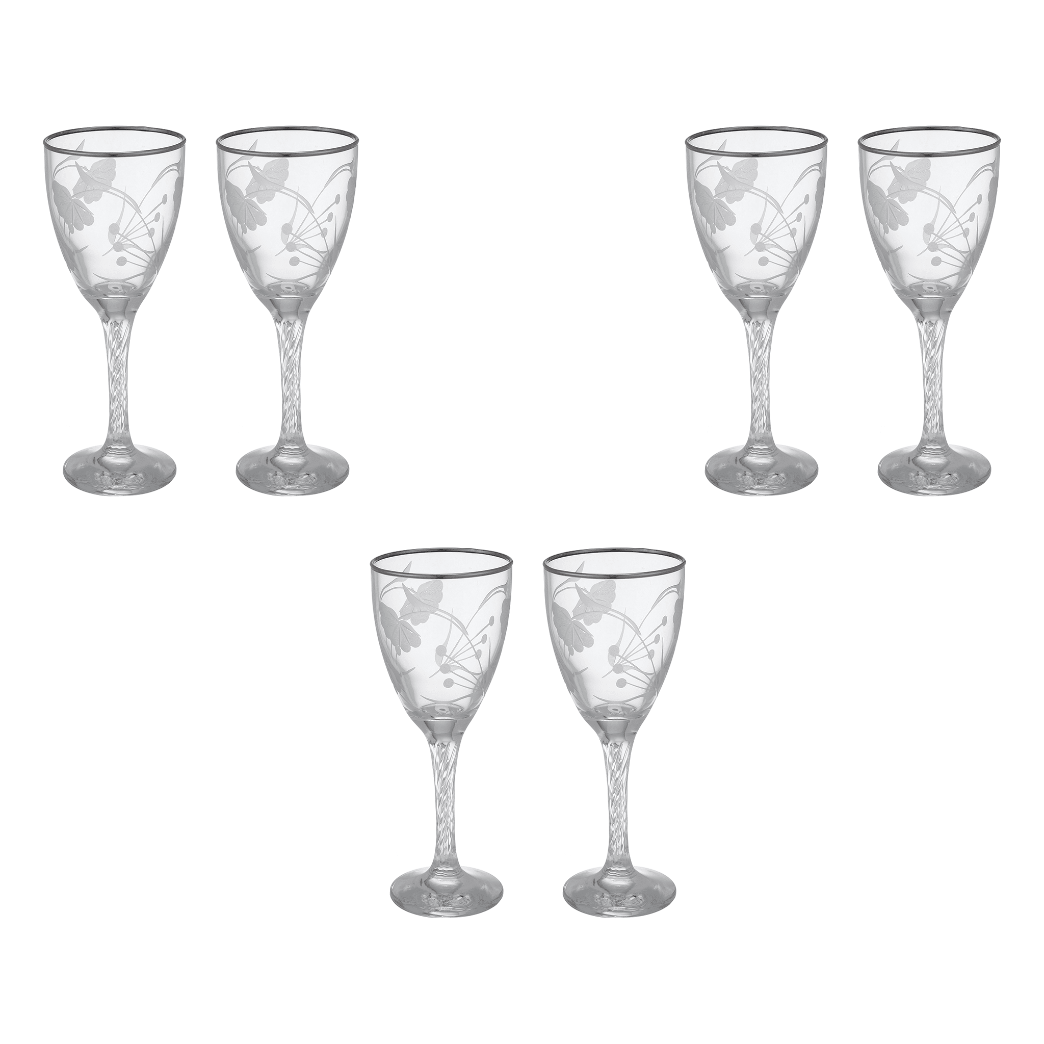 Pasabahce - Decorated Goblet Glass Set 6 Pieces - Silver - 205ml - Gla