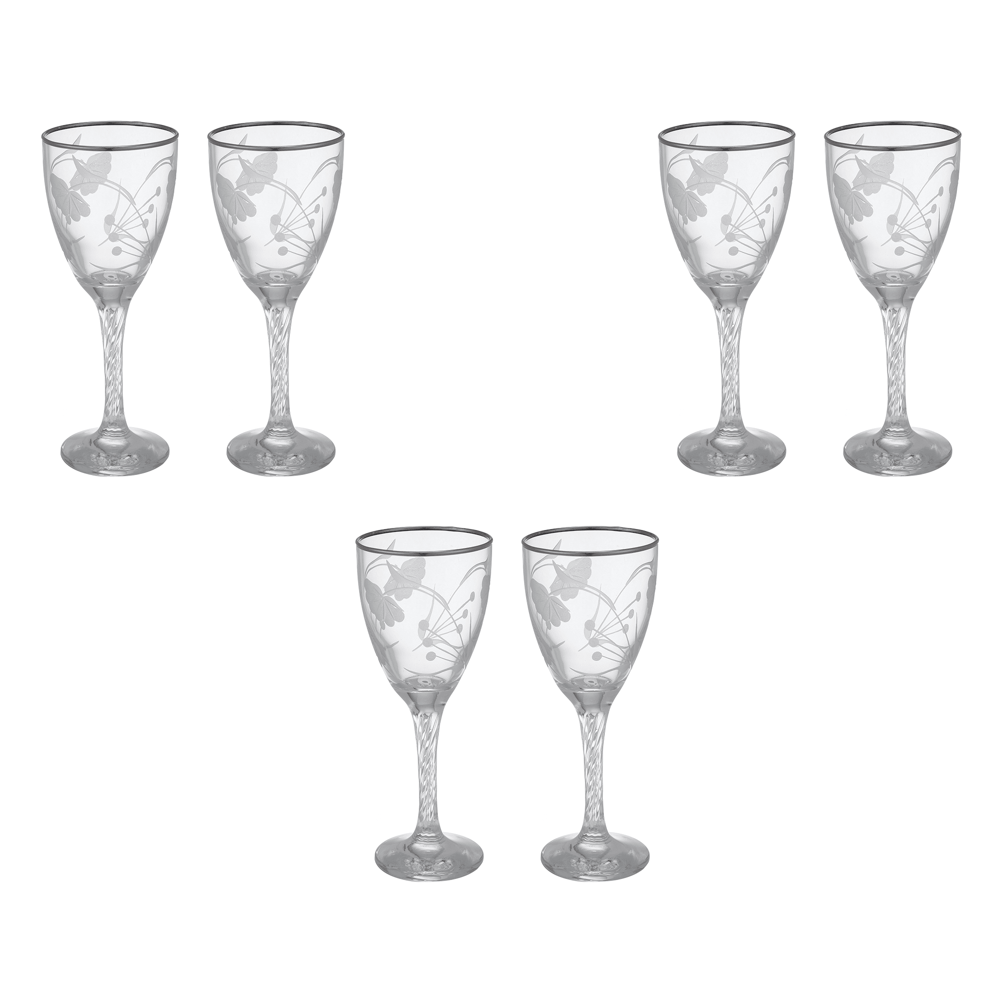 Pasabahce - Decorated Goblet Glass Set 6 Pieces - Silver - 205ml - Glass - 390005049