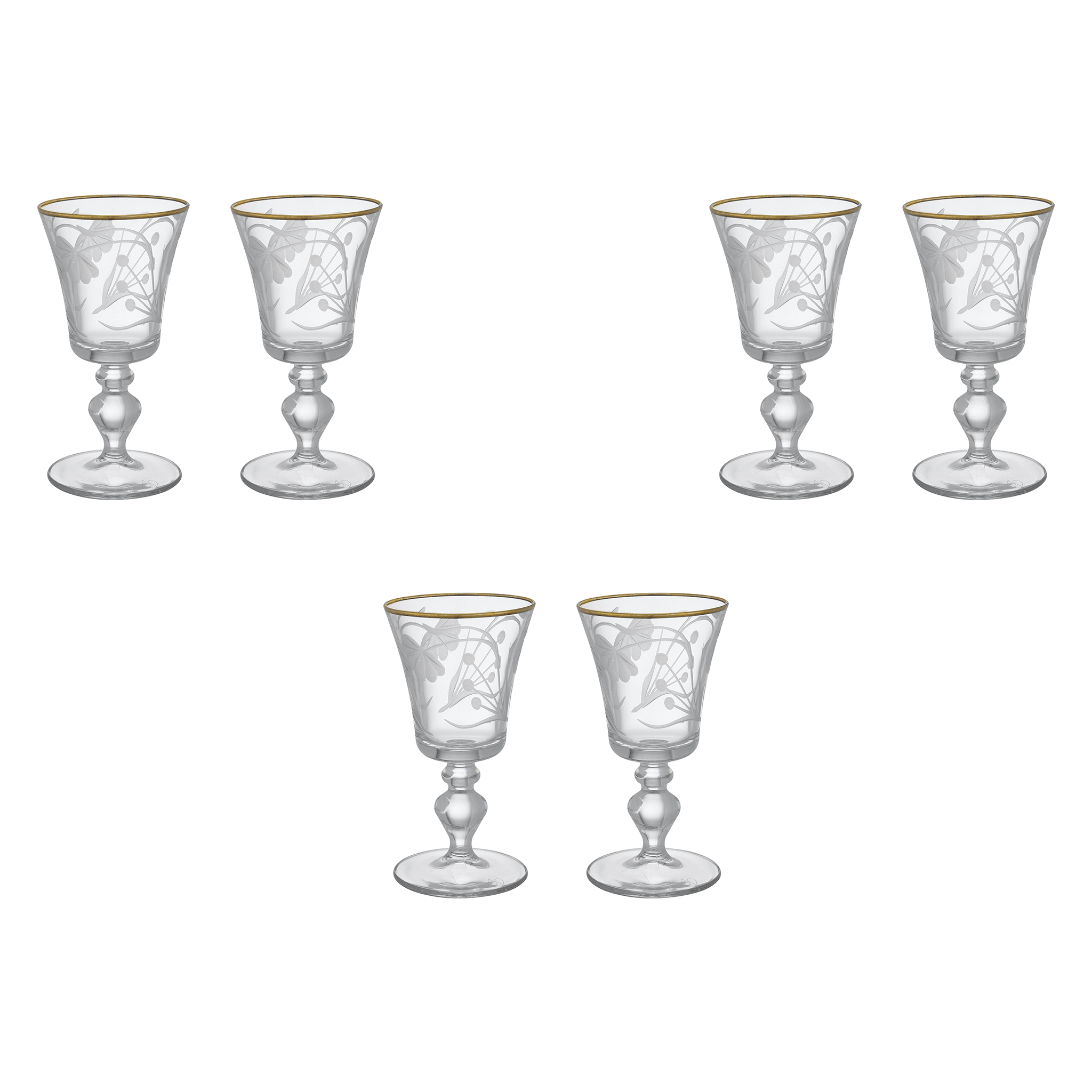 Pasabahce - Decorated Goblet Glass Set 6 Pieces - Gold - 195ml - Glass - 390005054