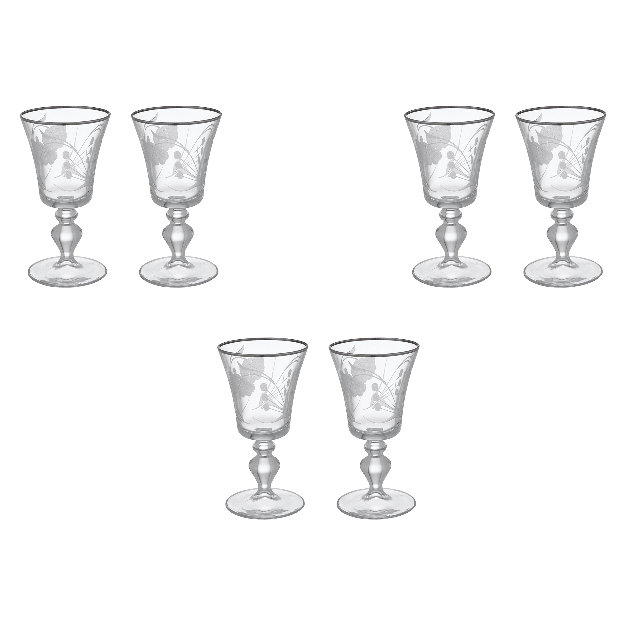 Pasabahce - Decorated Goblet Glass Set 6 Pieces - Silver - 195ml - Glass - 390005055