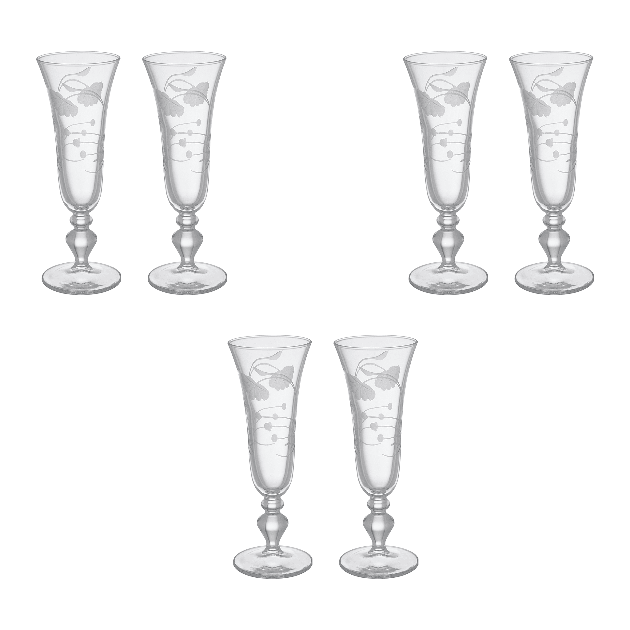 Pasabahce - Decorated Flute Glass Set 6 Pieces - 180ml - Glass - 390005056