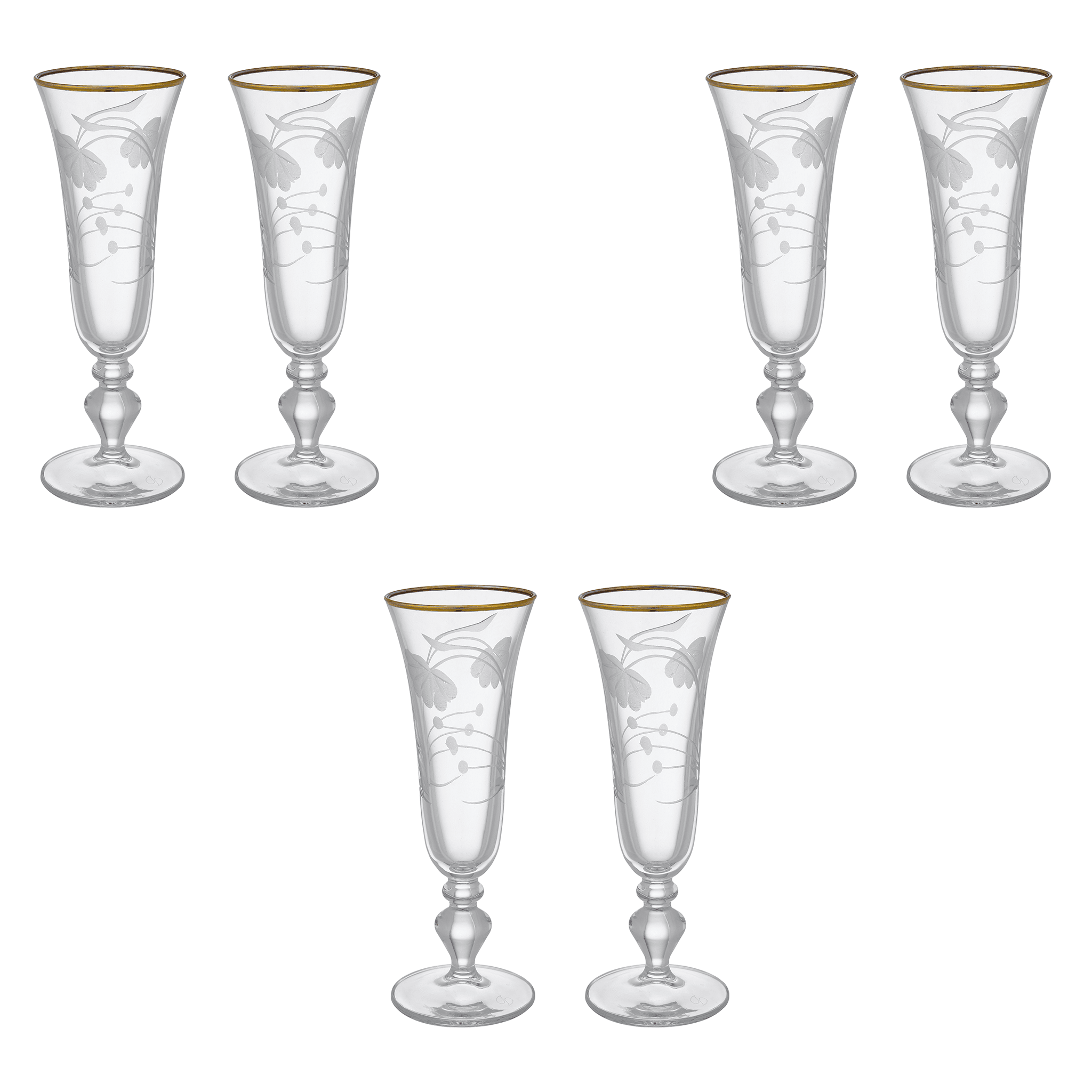 Pasabahce - Decorated Flute Glass Set 6 Pieces - Gold - 180ml - Glass - 390005057