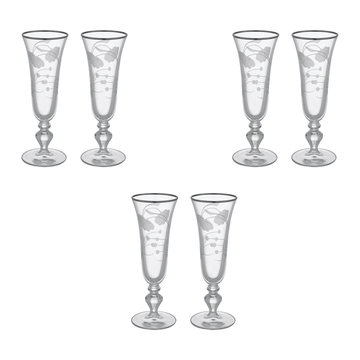 Pasabahce - Decorated Flute Glass Set 6 Pieces - Silver - 180ml - Glass - 390005058
