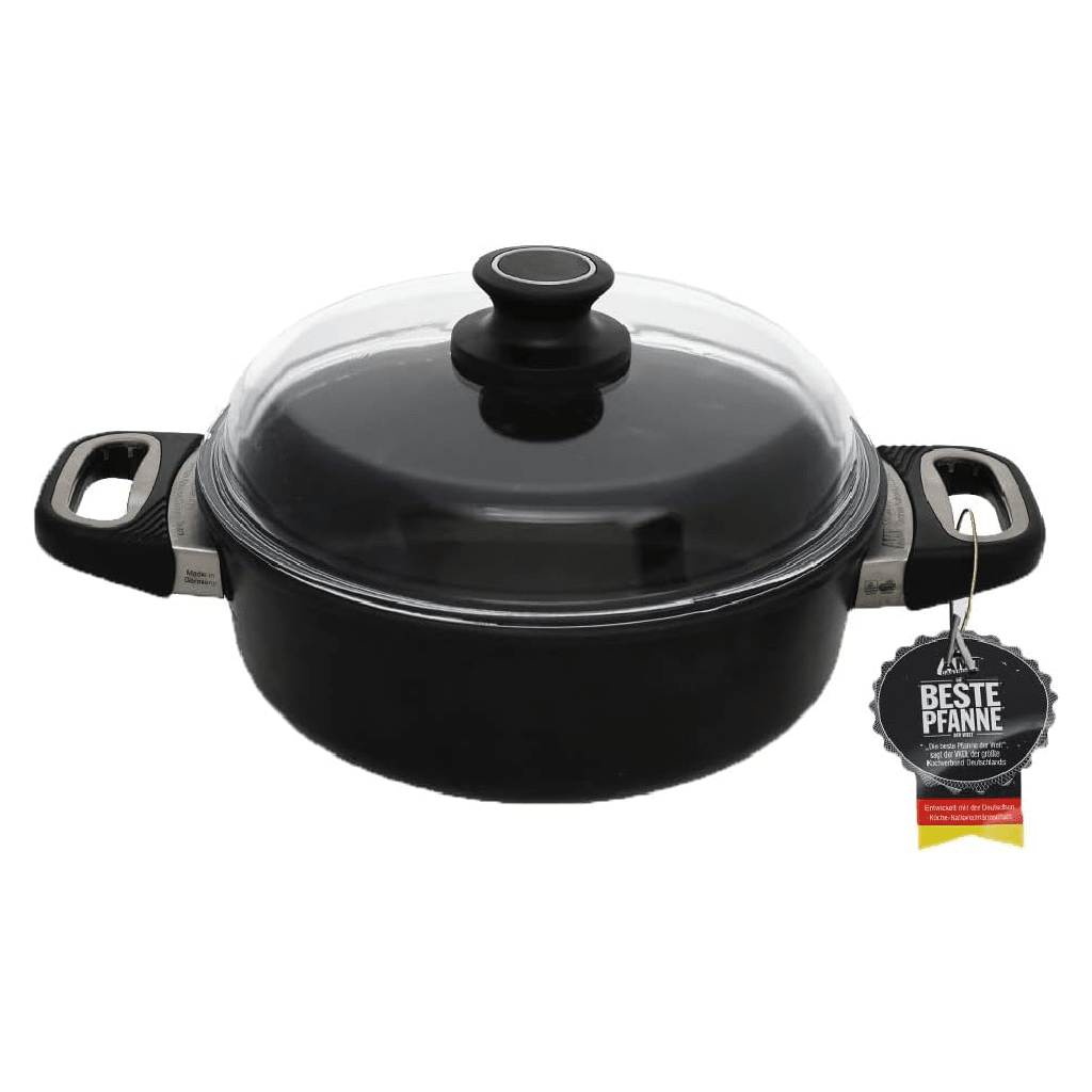 AMT - Black Pot with Glass Lid - Cast Aluminum - 24cm Height 8cm - Black