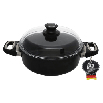 AMT - Black Pot with Glass Lid - Cast Aluminum - 24cm Height 8cm - Black