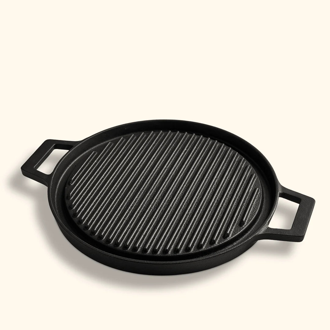 Alma - Double-Sided Round Grill with Handles - 29cm - Cast Iron - Black