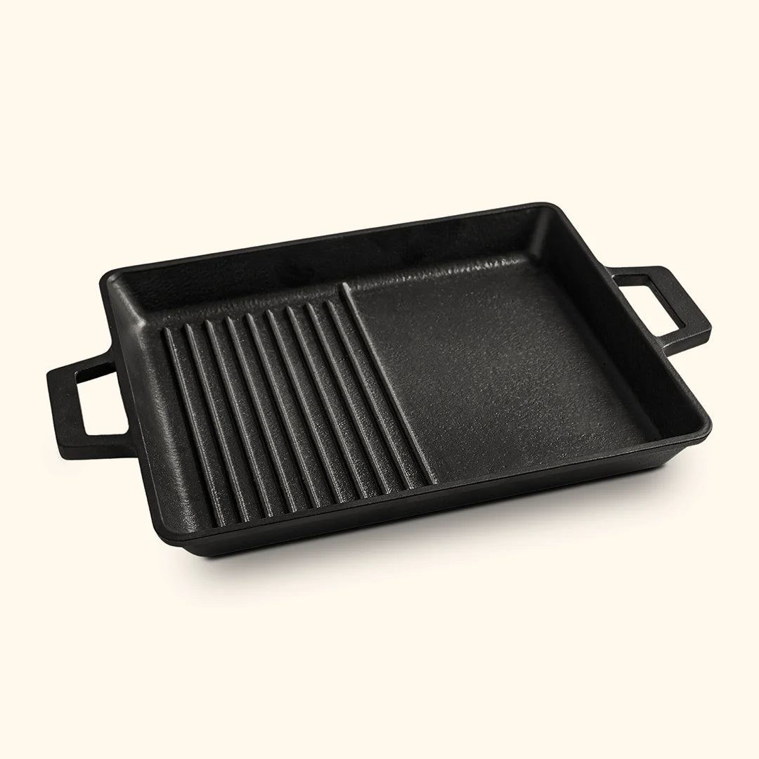 Alma - Rectangular Half & Half Grill with 2 Handles - 31×25cm - Cast Iron - Black