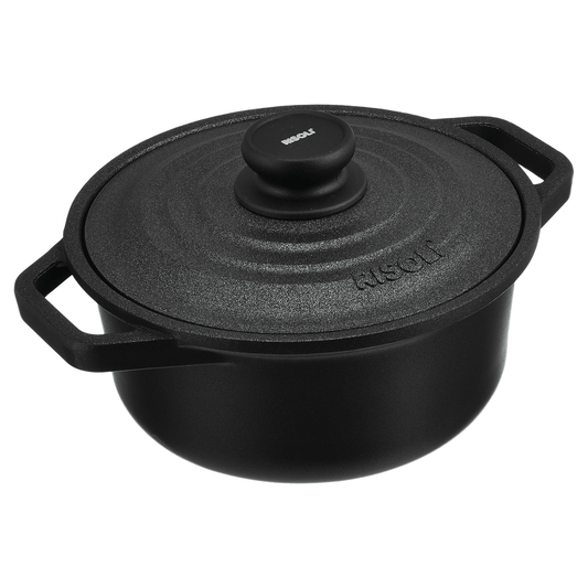 Risoli - Black Plus Pot with Lid - Die Cast Aluminum - 20cm - Black