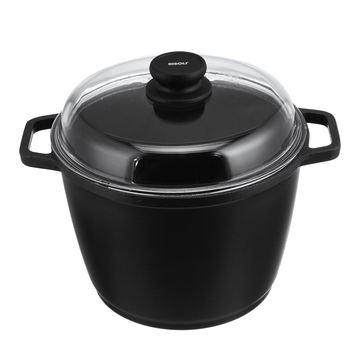 Risoli - Deep Pot with Glass Lid - Die Cast Aluminum - 24cm - Black