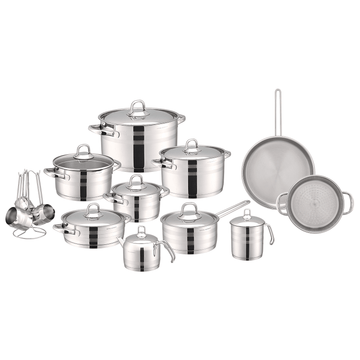 Royal Alfredo - Cookware Set 22 Pieces - Silver - Stainless Steel