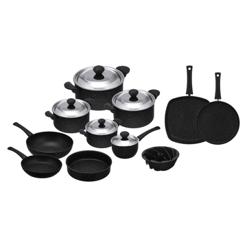 TAC - Cookware Set 16 Pieces - Black - Cast Aluminum