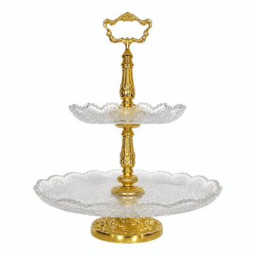 Bohemia Crystal - Round Etagere 2 Levels - 30x38cm - Gold