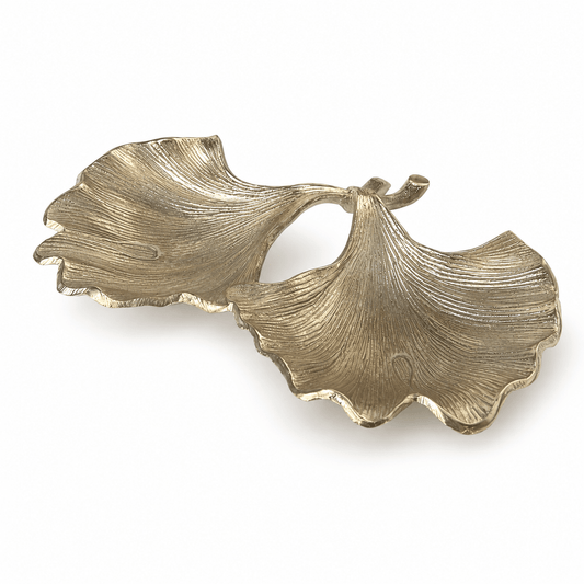 Leaf Shaped Hors D'oeuvre for Snacks & Nuts 2 Parts - Silver - Silver Plated Metal