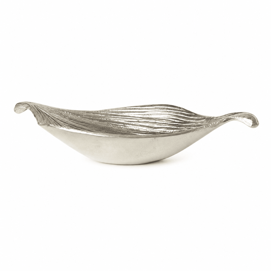 Leaf Shaped Plate for Snacks & Nuts - Silver - Silver Plated Metal