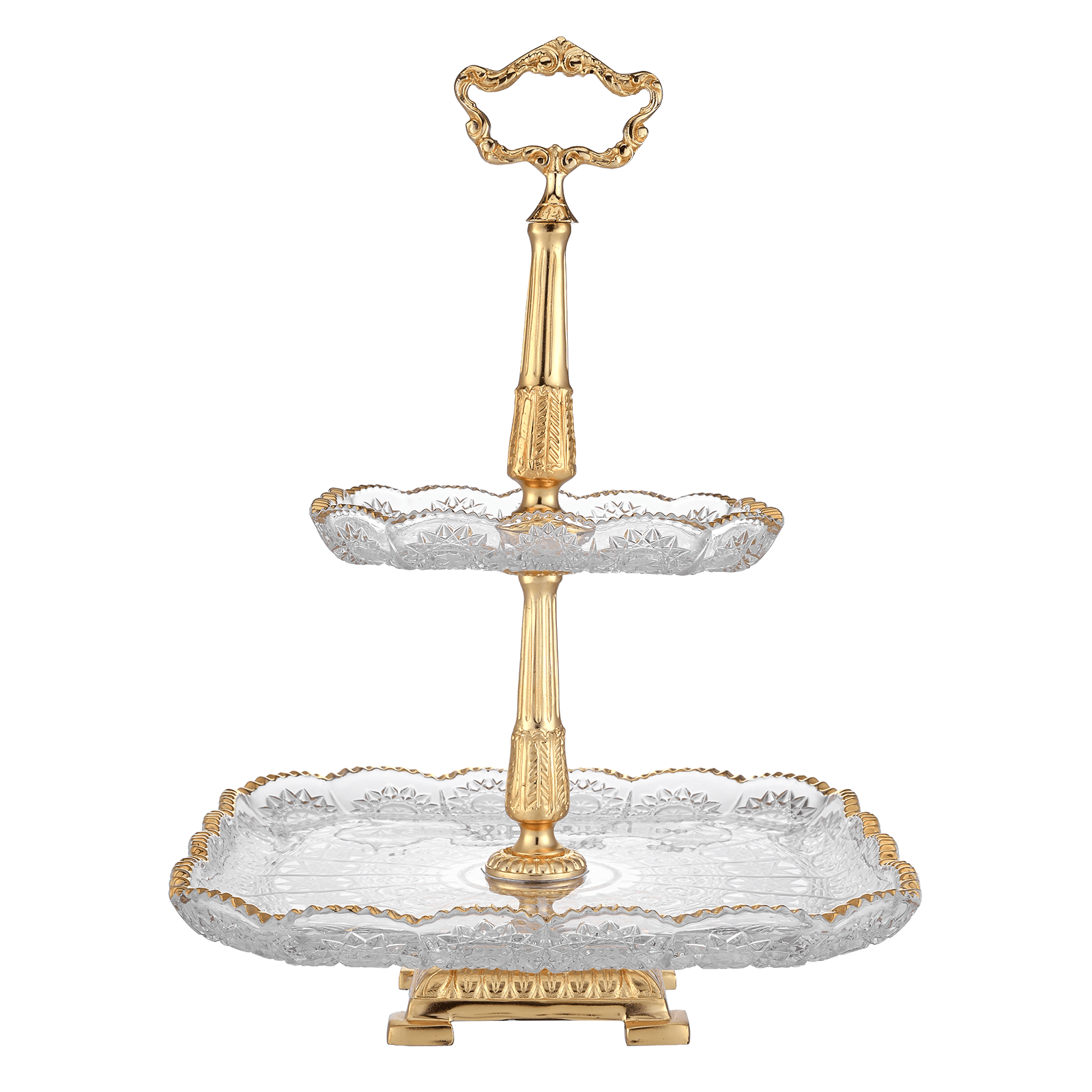 Bohemia Crystal - Etagere Gold - Hand Cut - 38cm