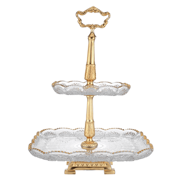 Bohemia Crystal - Etagere Gold - Hand Cut - 38cm