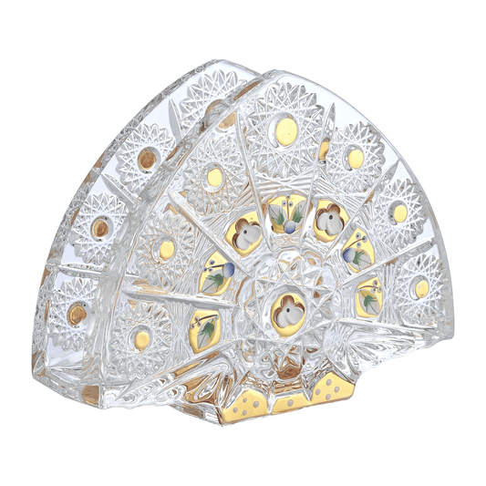 Bohemia Crystal - Hand Cut Napkin Holder - Gold & Floral Design - 14x5x11cm