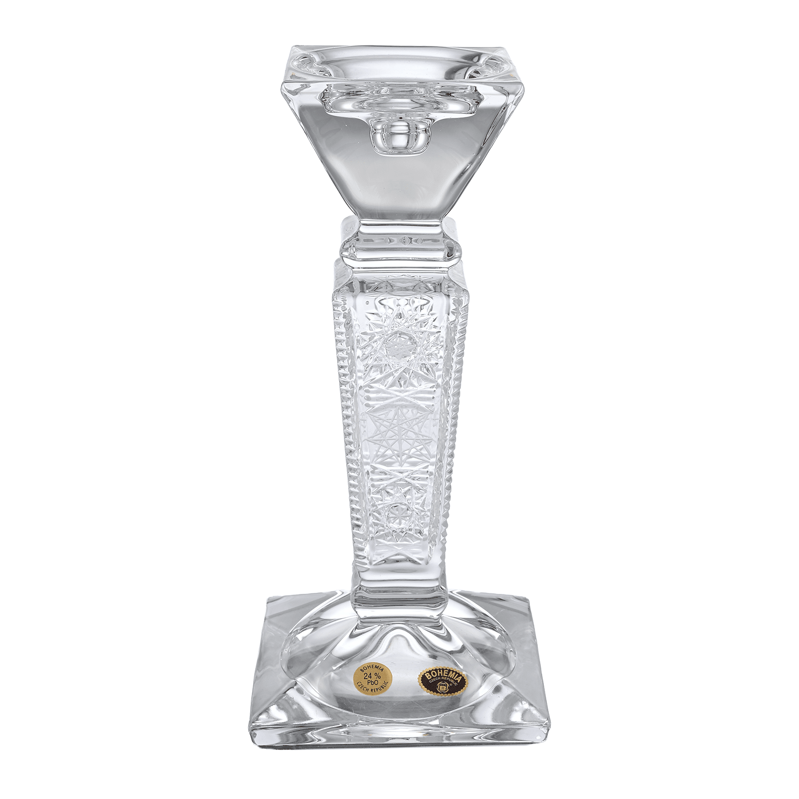 Bohemia Crystal - Hand Cut Crystal Candle Holder - Clear - 12x26cm