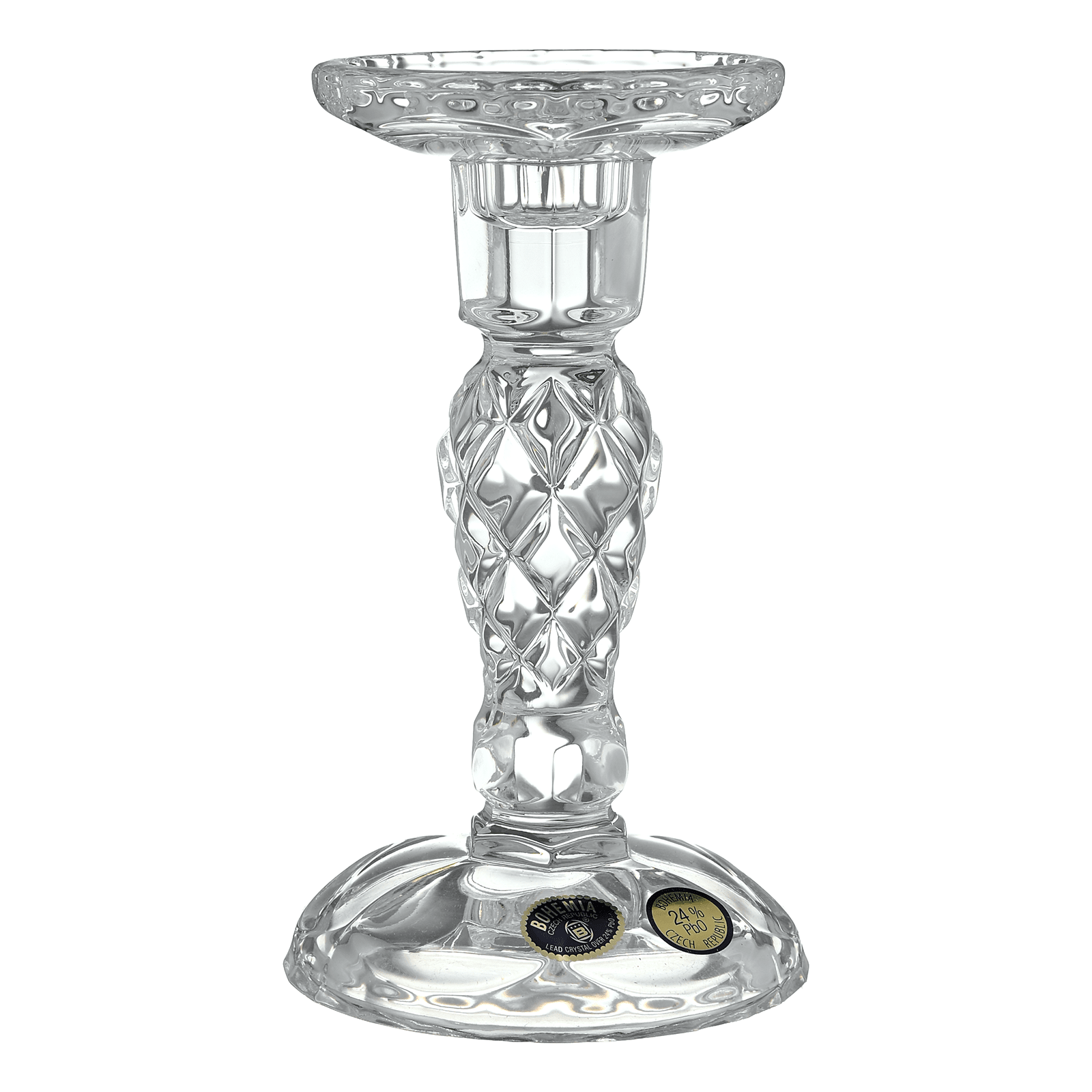 Bohemia Crystal - Rounded shapes Crystal Candle Holder - Hand Cut - Clear - 9x16cm