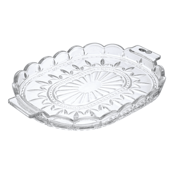 Bohemia Crystal - Crystal Oval Tray with Handles - Hand Cut - Clear - 37x26x4cm