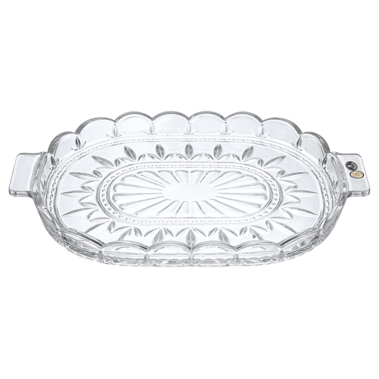 Bohemia Crystal - Crystal Oval Tray with Handles - Hand Cut - Clear - 37x26x4cm