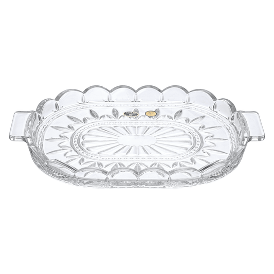Bohemia Crystal - Crystal Oval Tray With Handles - Hand Cut - Clear - 28x20x3cm