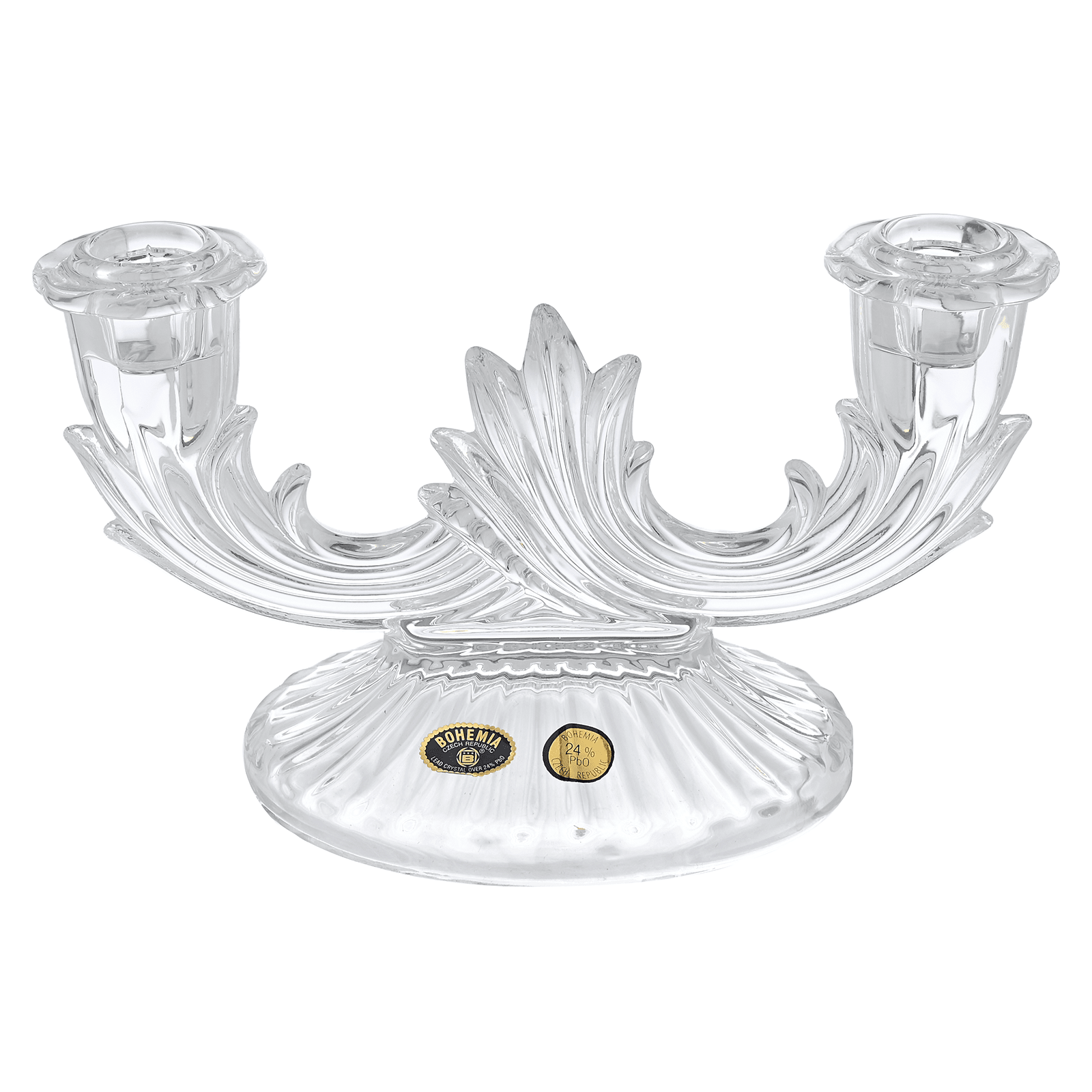 Bohemia Crystal - Doubled Crystal Candle Holder- Hand Cut - Clear - 21x10x13cm