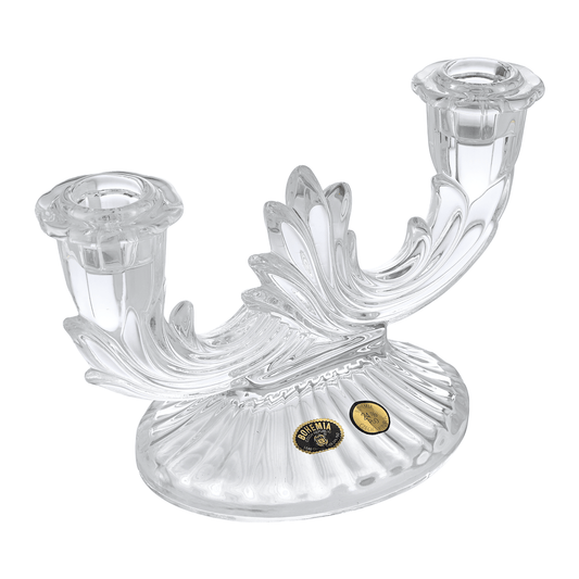 Bohemia Crystal - Doubled Crystal Candle Holder- Hand Cut - Clear - 21x10x13cm