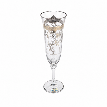 Bohemia Crystal - Flute Glass Set 6 Pcs - 200ml - Silver