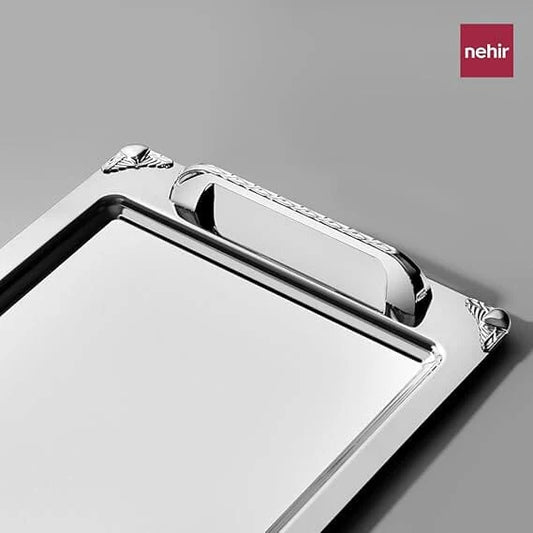 Nehir - Vega Rectangular Tray Set With Feet 2 Pcs - Silver Matt