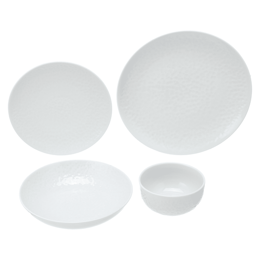 Senzo - Hammered Daily Use Dinner Set 24 Pieces - White - Porcelain