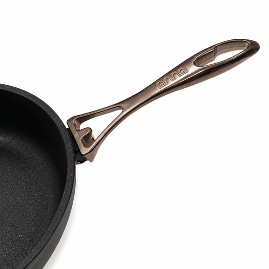 Anna Cavalli - Black Deep Pan with 2 Copper Handles - 24cm -  Die Cast Aluminum