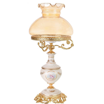 Caroline - Glass Shade Lamp - Romeo & Juliet - Beige & Gold - 49cm - 58000507