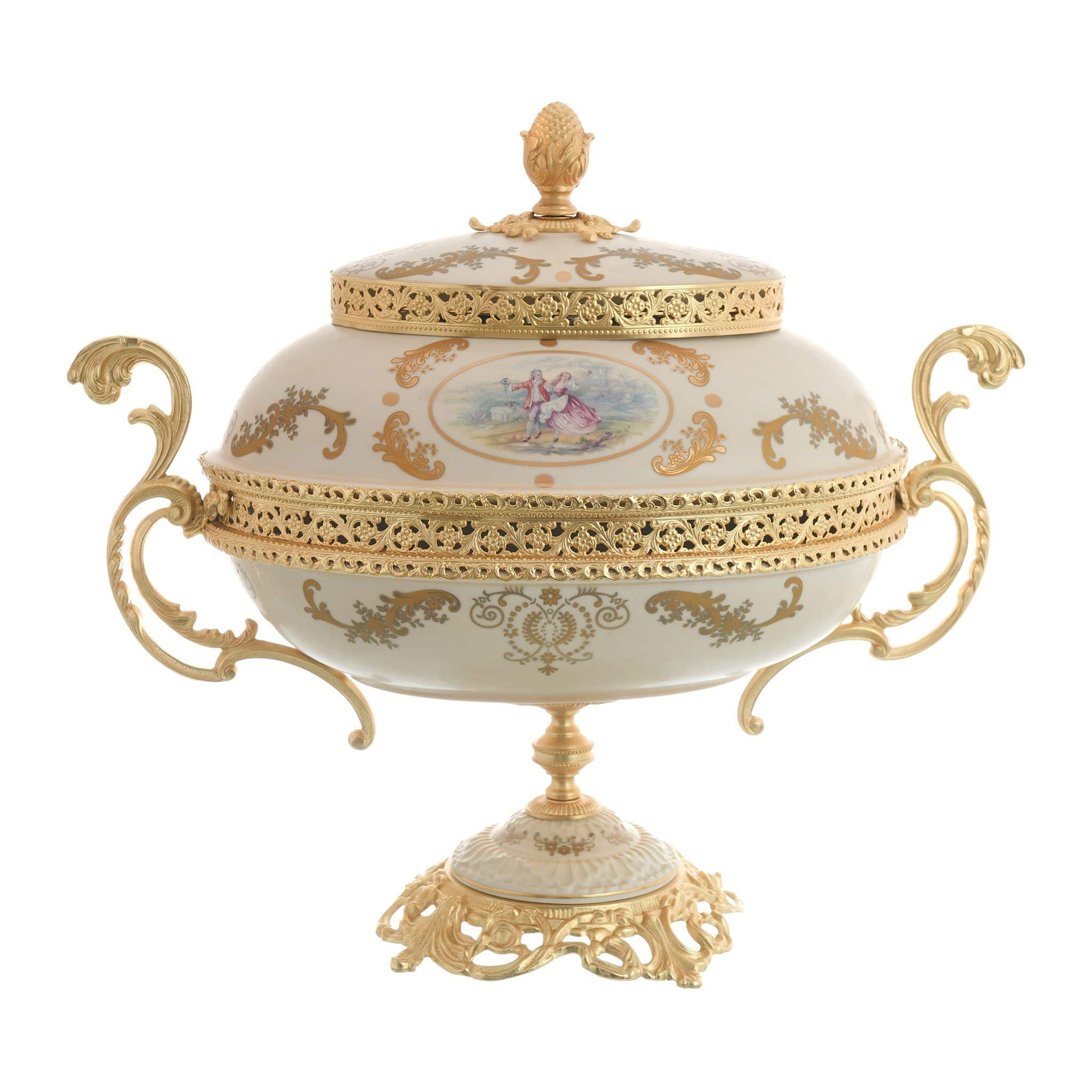 Caroline - Oval Box with Base & Gold Plated Handles - Romeo & Juliet - Beige & Gold - 58000515