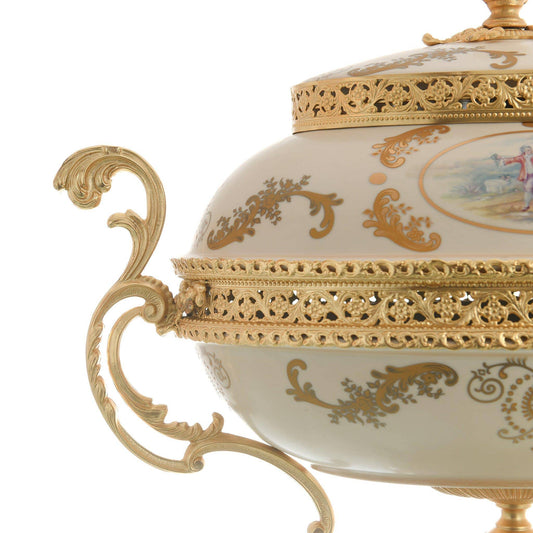 كارولين - صندوق بيضاوي بمقابض مطلية بالذهب - روميو وجولييت - بيج وذهبي - 58000515