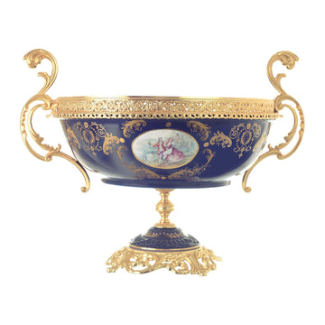 Caroline - Oval Bowl with Base - Romeo & Juliet - Blue & Gold - 45x36x38cm - 58000517