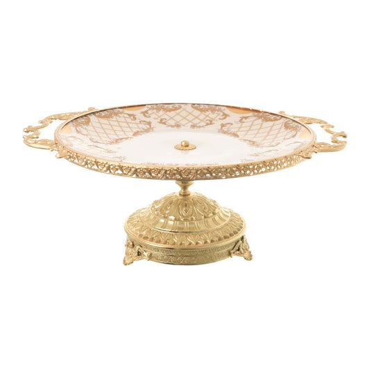 Caroline - Imperial Round Plate with Gold Plated Base & Handles - Beige & Gold - 40x50cm - 58000520