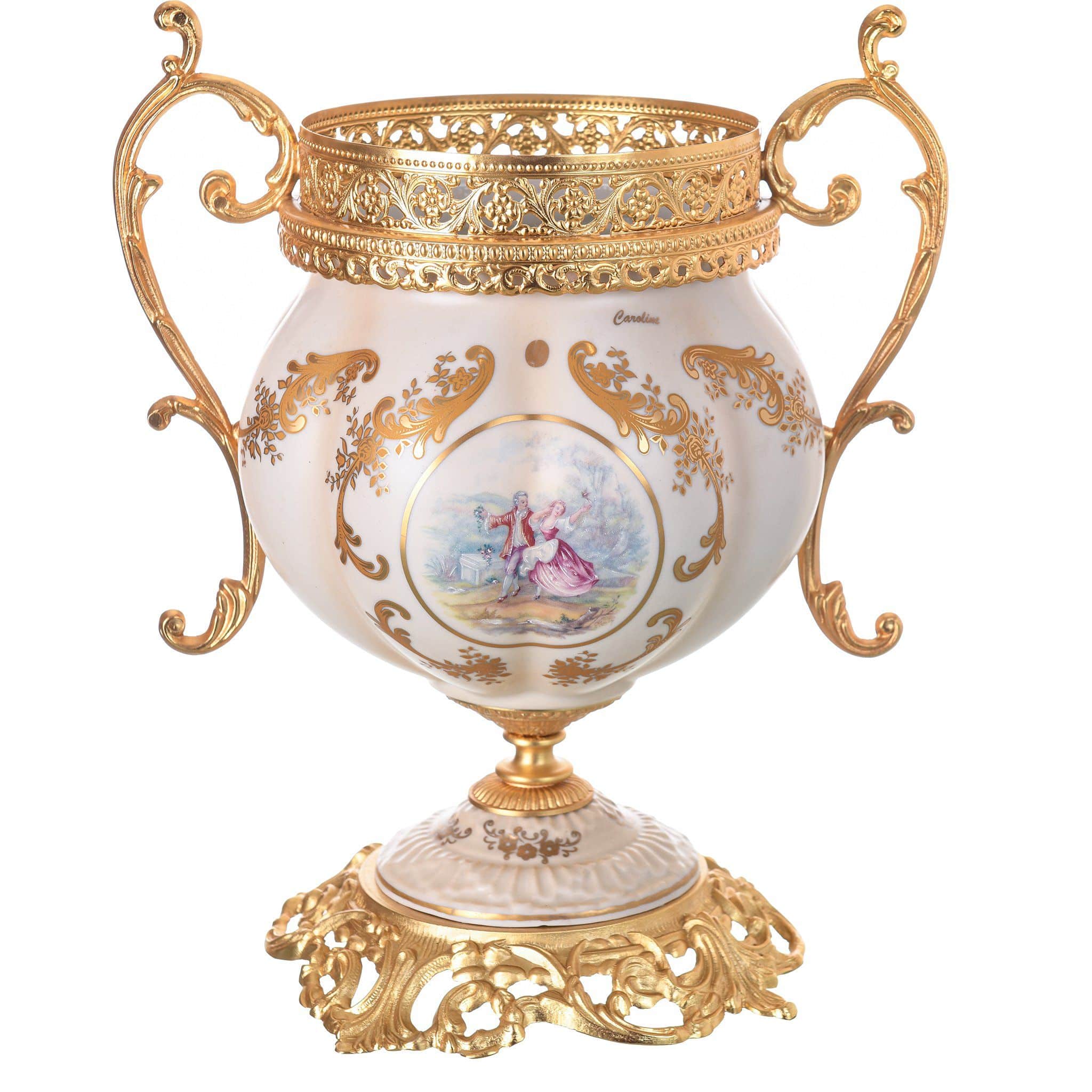 Caroline - Bowl with Base - Romeo & Juliet - Beige & Gold - 33cm - 58000539