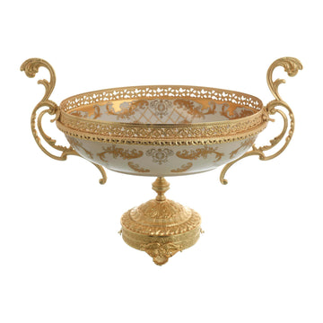 كارولين - وعاء إمبراطوري بيضاوي بقاعدة مطلية بالذهب - بيج وذهبي - 48x27x32 سم - 58000540