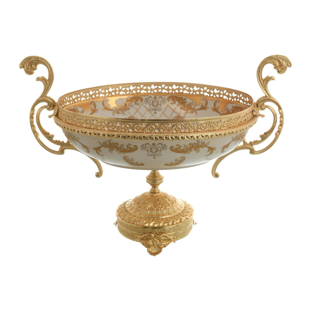 Caroline - Imperial Oval Bowl with Gold Plated Base - Beige & Gold - 48x27x32cm - 58000540