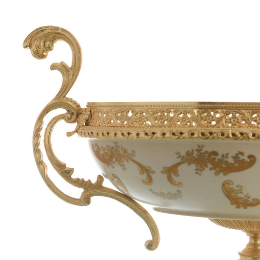 Caroline - Imperial Oval Bowl with Gold Plated Base - Beige & Gold - 48x27x32cm - 58000540
