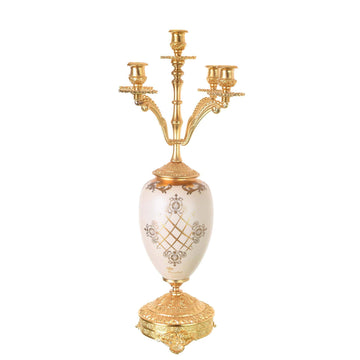 Caroline - Imperial Candle Holder with Gold Plated Base 5 Lights - Beige & Gold - 65cm - 58000544